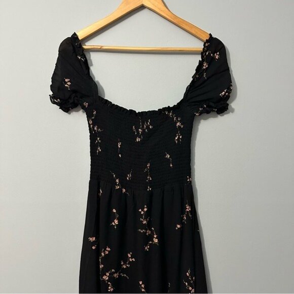 Reformation Black Floral Midi Dress XS Cottagecore Romantic Sustainable Chic - Picture 6 of 13
